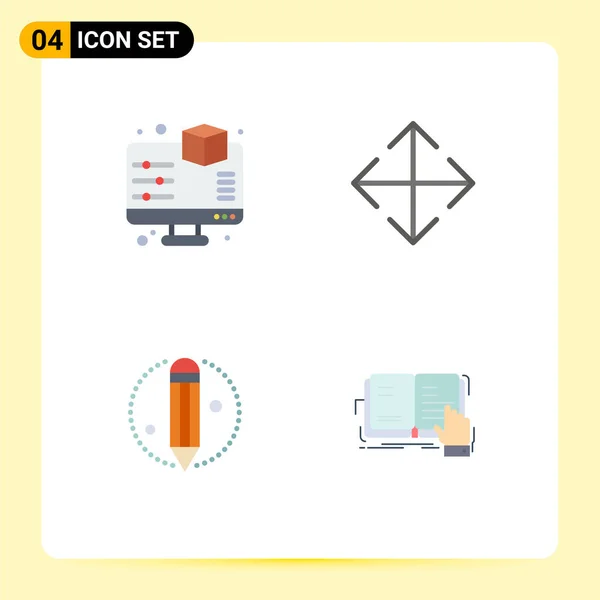 Modern Set Flat Icons Symbols Display Pencil Printing Transform Lesson — Stock Vector