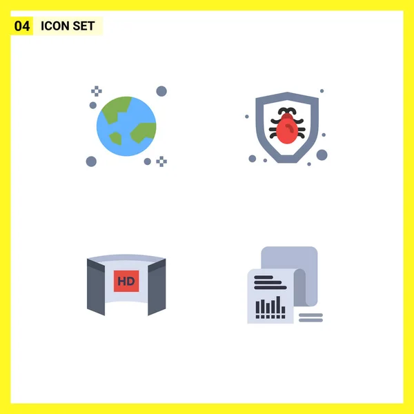 Universal Flat Icon Signs Symbols Browser Display Globe Protection Screencinema — Stock Vector