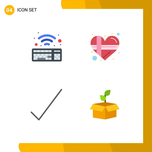 Group Flat Icons Signs Symbols Keyboard Tick Present Love Ecology — Stock Vector