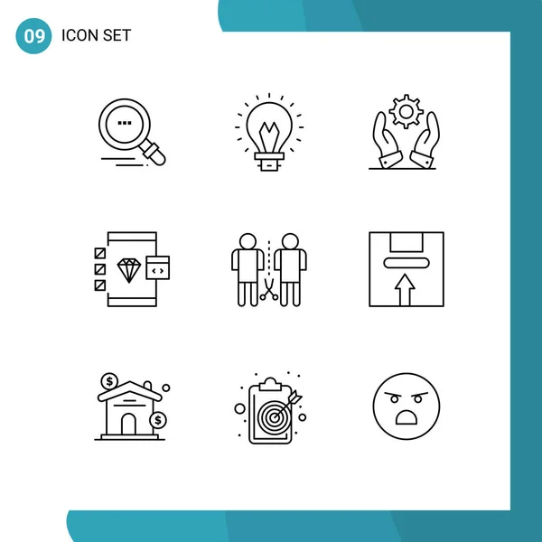 Conjunto Icones Modernos Símbolos Sinais Para Conhecimento Desenvolvimento Desenvolvimento Desenvolvimento — Vetor de Stock