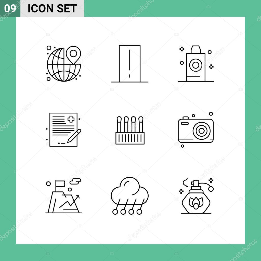 Set of 9 Commercial Outlines pack for history, file, gadget, doctor, room Editable Vector Design Elements