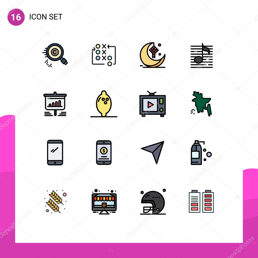 Set of 16 Modern UI Icons Symbols Signs for audio, nodes, tactic, eid, decoration Editable Creative Vector Design Elements