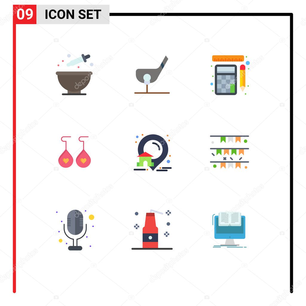 9 Creative Icons Modern Signs and Symbols of house, heart, shot, love, calculation Editable Vector Design Elements