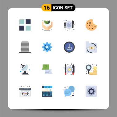 16 Tematik Vektör Düz Rengi ve Fast food, diyet, içecek, dilimlenebilir Yaratıcı Vektör Tasarım Elementleri Paketi