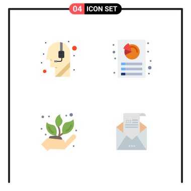 4 Evrensel Yardım Sembolleri Düz Simgesi, Üretici, Çağrı Merkezi, Belge, Bitki Düzenlenebilir Vektör Tasarım Elemanları