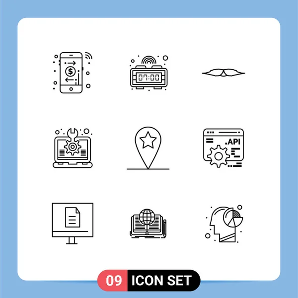 Universal Icon Symbols Group Modern Outlines Location Laptop Movember Setting — Stockvektor