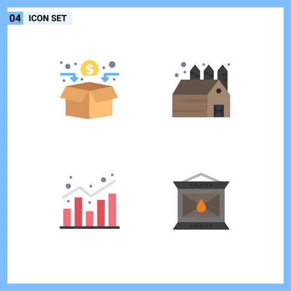 Set Van Commercial Flat Icons Pakket Voor Financiering Rapportage Crowd — Stockvector