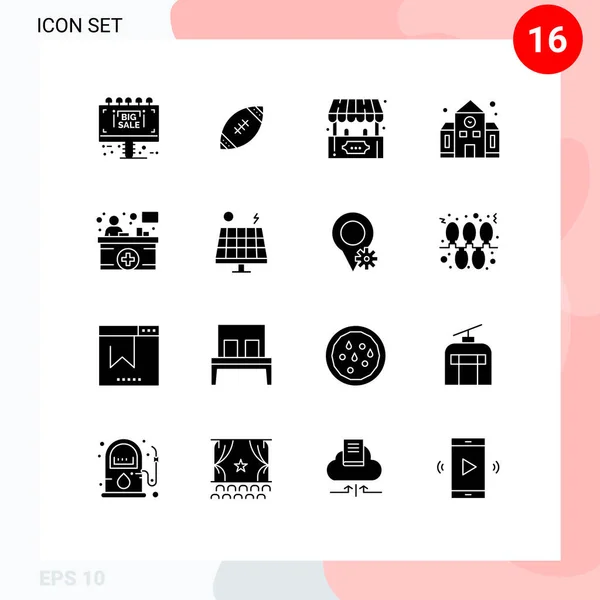 Set Commercial Solid Glyphs Pack Counter Building Rugby Education Play — Vector de stock