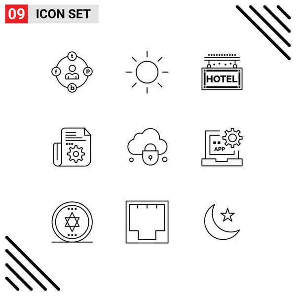 Universal Icon Symbols Group Modern Outlines Lock Internet Travel Tools — Stockvektor