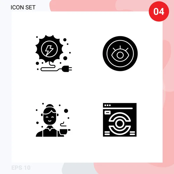 Universal Solid Glyphs Set Web Mobile Applications Electricity Female Eye — 스톡 벡터