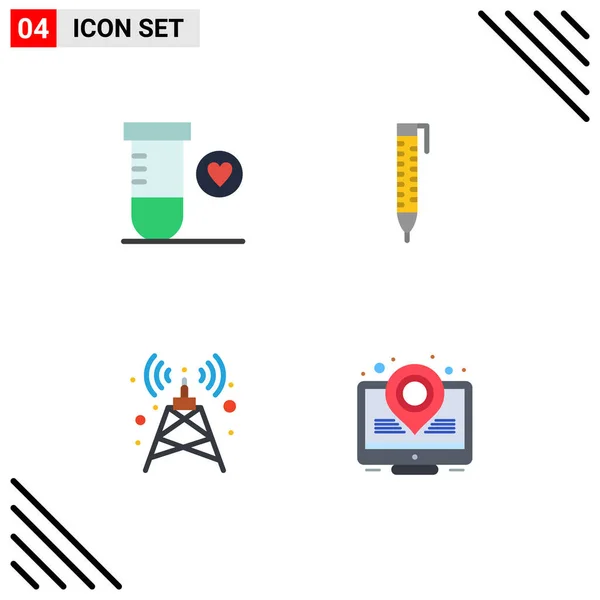 Thematic Vector Flat Icons Editable Symbols Heart Heat Map Pen — Stock Vector