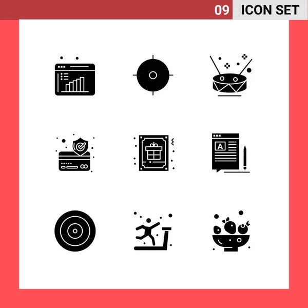 Set Modern Icons Sysymbols Signs Decoration Card Drum Secure Credit — Archivo Imágenes Vectoriales
