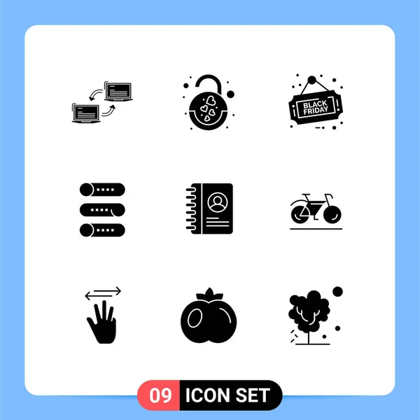 Group Solid Glyphs Signs Symbols Book Switch Heart Device Shop — Stock Vector