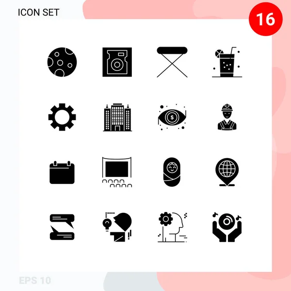 Thematic Vector Solid Glyphs Editable Symbols Wheel Gear House Summer — Stockový vektor