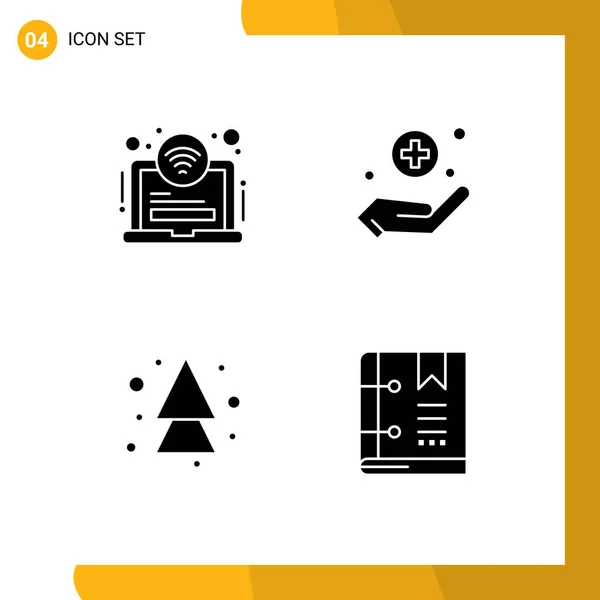 Group Modern Solid Glyphs Set Area Wifi Sign Book Editable — 스톡 벡터