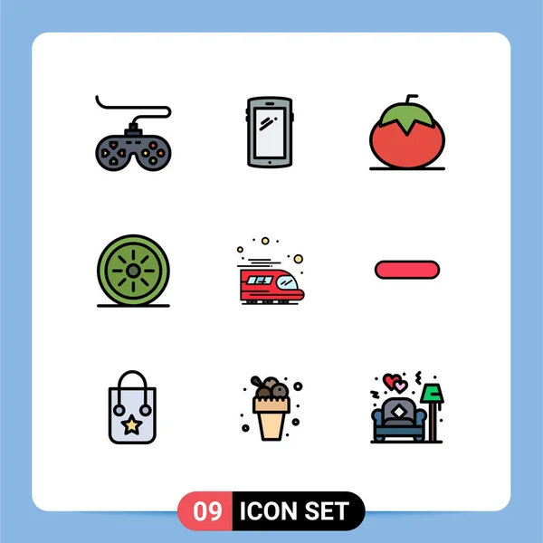 9つのモダンなUiアイコンのセット公共 Iphone 食べ物 トマトの記号編集可能なベクトルデザイン要素 — ストックベクタ