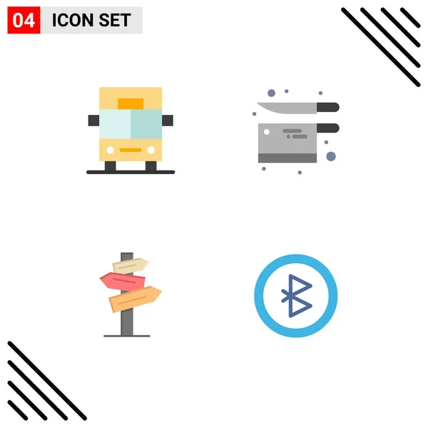 Set Vector Flat Icons Grid Bus Motel Cooking Knife Bluetooth — Vector de stock