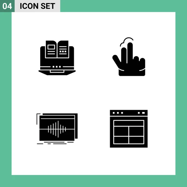 Group Modern Solid Glyphs Set Laptop Frequency Hardware Hand Sequence — Stock Vector