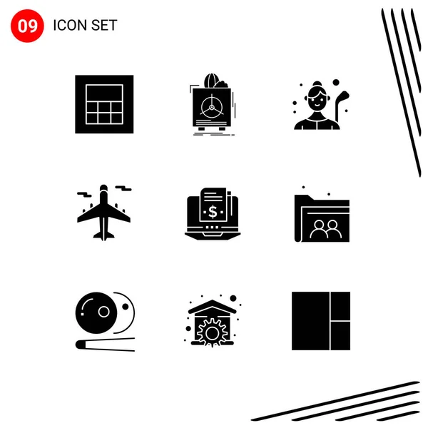 비행기 Editable Vector Design Elements Glyphs — 스톡 벡터