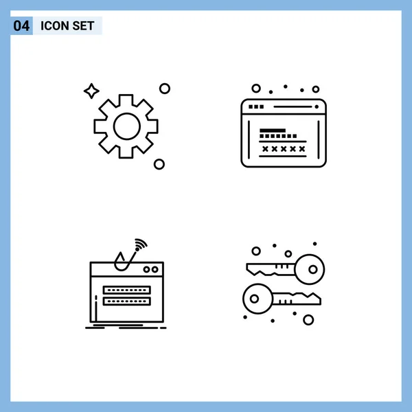Set Modern Icons Symbols Signs Gear Internet Coding Web Password — Stock Vector