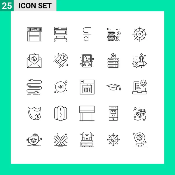 Set Modern Icons Symbols Signs Gear Money Database Coins Cash — Stockový vektor
