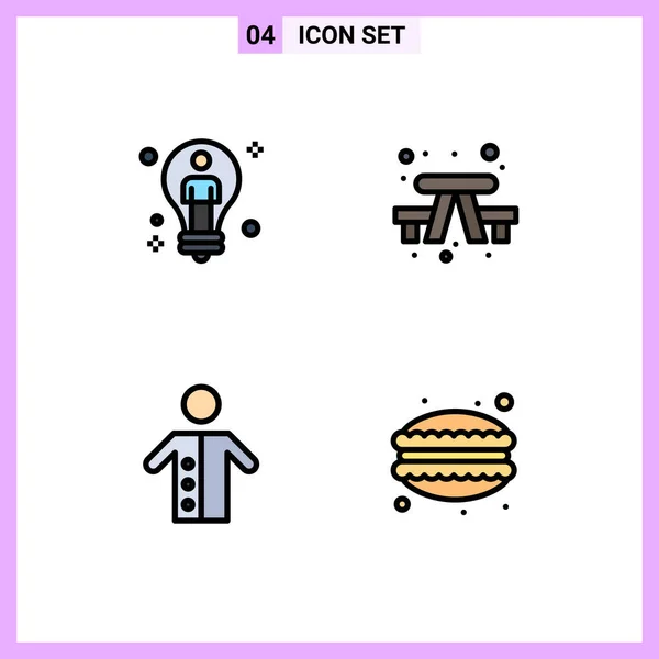 Filledline Flat Color Pack Universal Symbols Bulb Monk Man Camped — 스톡 벡터