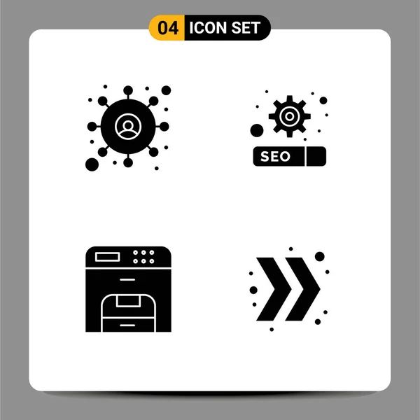 Pictogram Set Simple Solid Glyphs Customer Printer Gear Copy Chevron — Stock Vector