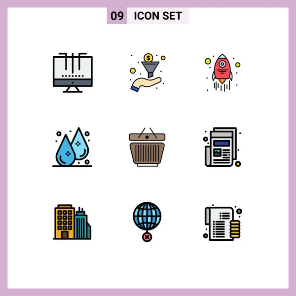 Creative Icons Modern Signs Symbols Shopping Basket Launch Water Humidity — Stock Vector