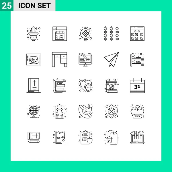 25個のモダンなUiアイコンのセット符号化 グリルのための記号編集可能なベクトルデザイン要素 — ストックベクタ