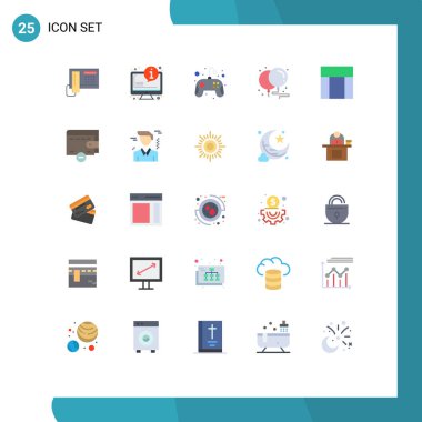 Mobil Arayüz Düz Renk Kümesi 25 Piktogram web sayfası, parti, kontrol paneli, kutlama, balonlar Düzenlenebilir Vektör Tasarım Elemanları