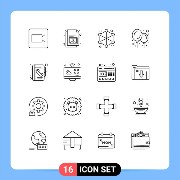 Conjunto Icones Modernos Símbolos Sinais Para Comunicações Contato Dados Livro —  Vetores de Stock