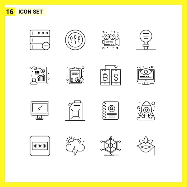 Mobile Interface Outline Set Pictograms Chart Laboratory Camera Experiment Biology — Stock Vector