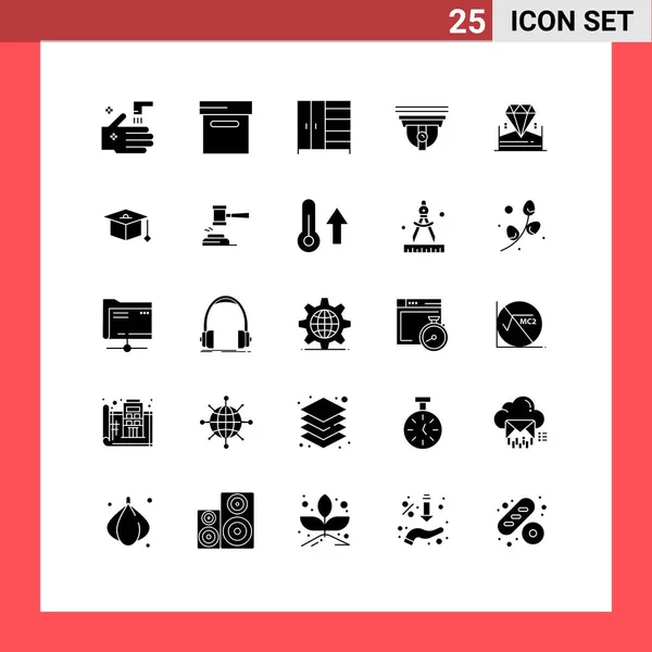 Set Modern Icons Sysymbols Signs Cap Jewel Wardrobe Diamond Cam — Archivo Imágenes Vectoriales