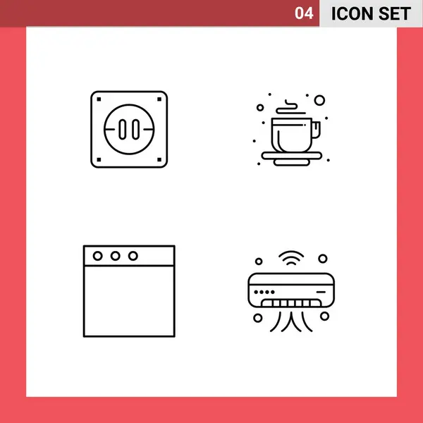 Mobile Interface Line Set Pictograms Electric Window Cup Tea Place — Stock Vector