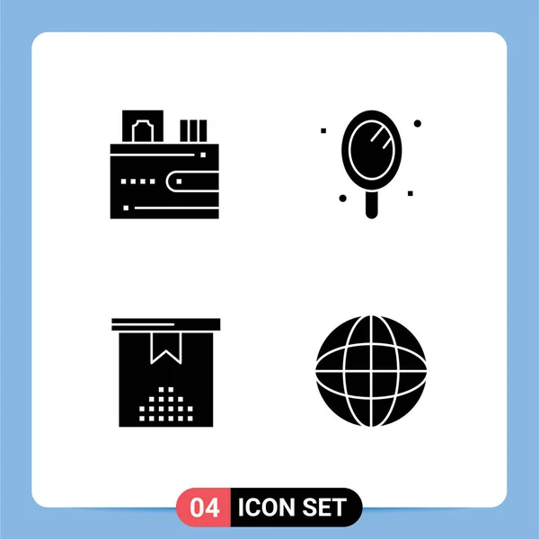 Universal Solid Glyph Signs Symbole Für Karte Ereignis Brieftasche Spiegel — Stockvektor