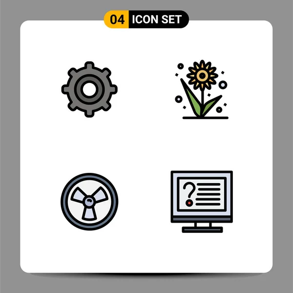 Modern Set Filledline Flat Colors Symbols Gear Science Farming Sunflower — Stock Vector