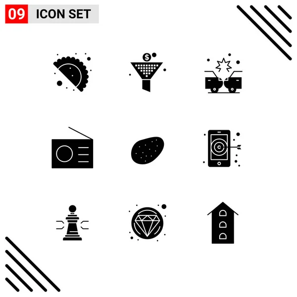 Mobile Interface Solid Glyph Set Pictograms Digital Patato Crash Technology — Stock Vector