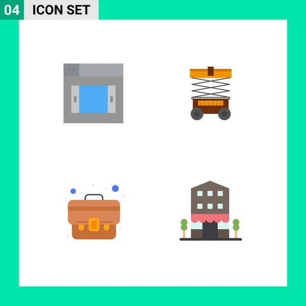 Icône Plate Paquet Symboles Universels Toile Valise Ascenseur Ascenseur Bâtiments — Image vectorielle