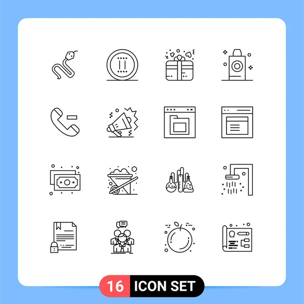 Mobile Interface Outline Set Pictograms Contact Wash Gift Room Shampoo — Archivo Imágenes Vectoriales
