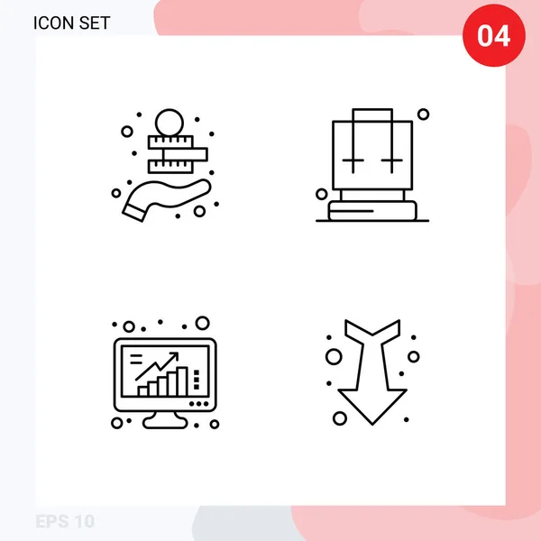 Mobile Interface Line Set Pictograms Investment Bars Asset Camping Poll — Archivo Imágenes Vectoriales