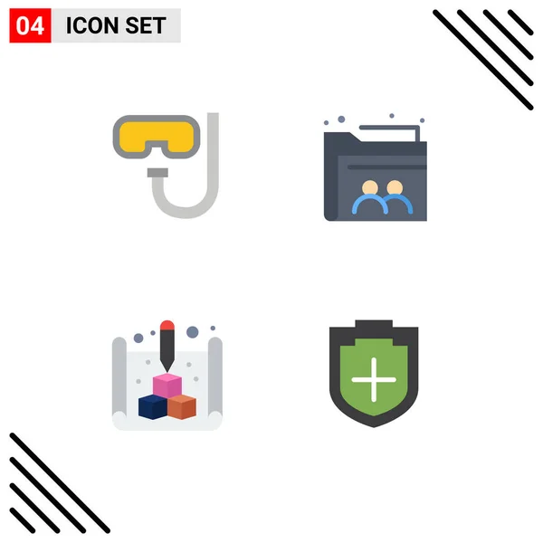 Set Modern Icons Sysymbols Signs Beach Blueprint Underwater File Web — Vector de stock