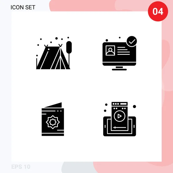 Mobile Interface Solid Gyph Set Pictograms Camping Muslim Hospital Website — Vector de stock