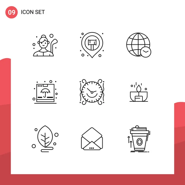 Pictogram Set Simple Outlines Shipping Fragile Map Pin Container Time — Stock Vector