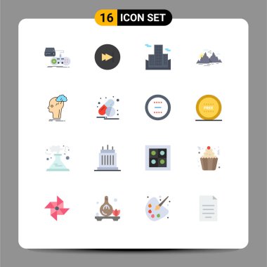 Mobil ve Uygulamalı Web siteleri için 16 Düz Renk konsepti beyin fırtınası, doğa, multimedya, manzara, dağ Düzenlenebilir Yaratıcı Vektör Tasarım Elemanları Paketi