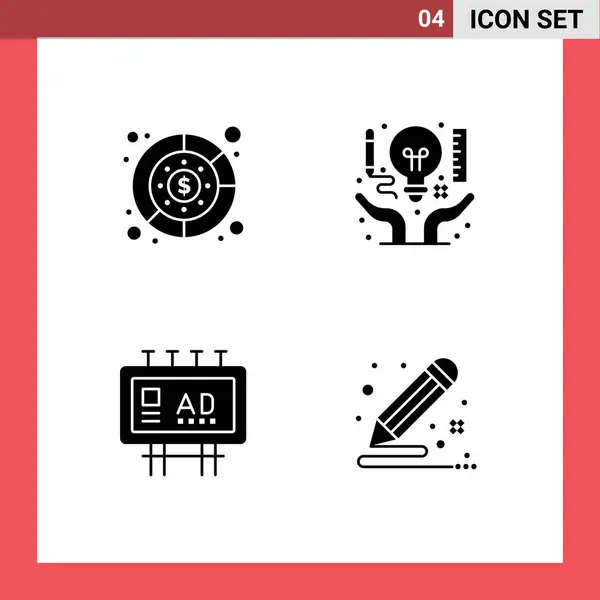 Pictogram Set Simple Solid Glyphs Diagram Advertising Money Business Marketing — Stock Vector
