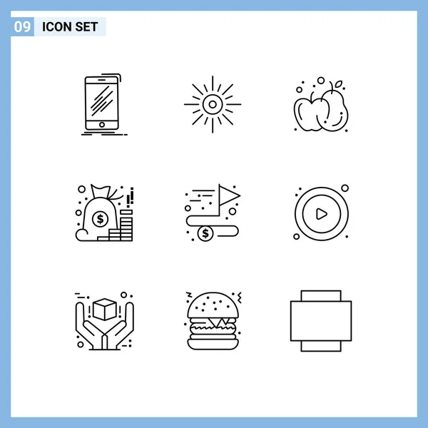 Set Modern Icons Symbols Signs Saving Management Brightness Bag Apple — Stock Vector