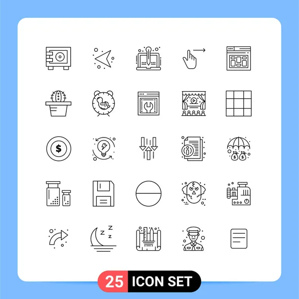 Modern Set Lines Pictograph Swipe Right Content Gestures Writer Editable — Stock Vector
