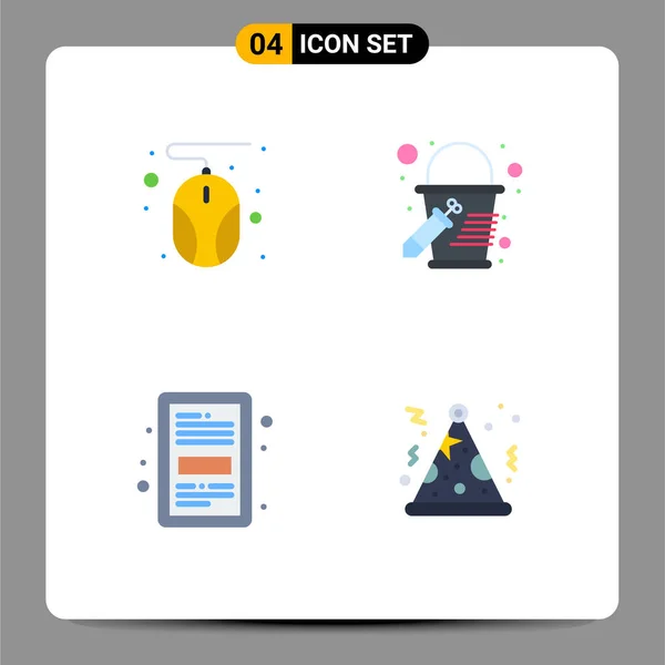 Modern Set Flat Icons Pictograph Computer File Bucket Book Hat — Archivo Imágenes Vectoriales