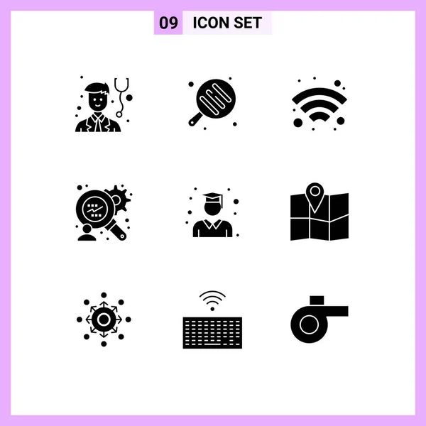 Solid Glyph Concept Websites Mobile Apps Pin Location Wireless School — Stock Vector