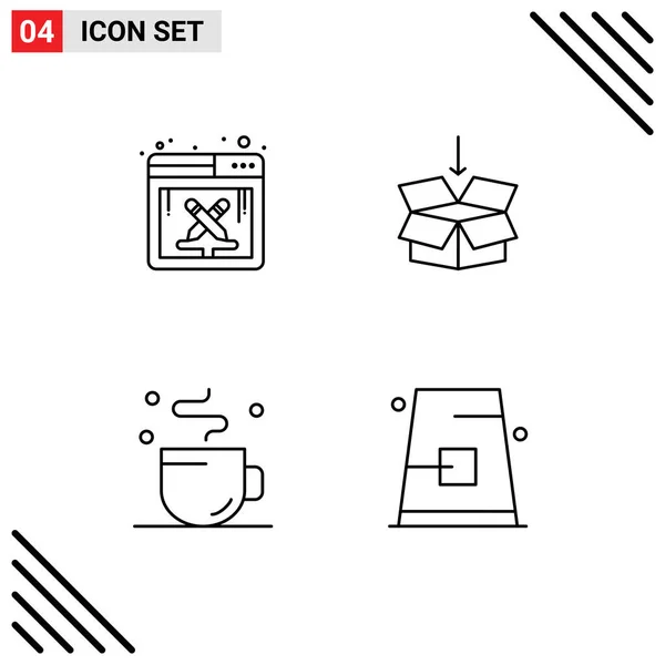 Mobile Interface Line Set Pictograms Design Coffee Work Shepping Time — Stock Vector